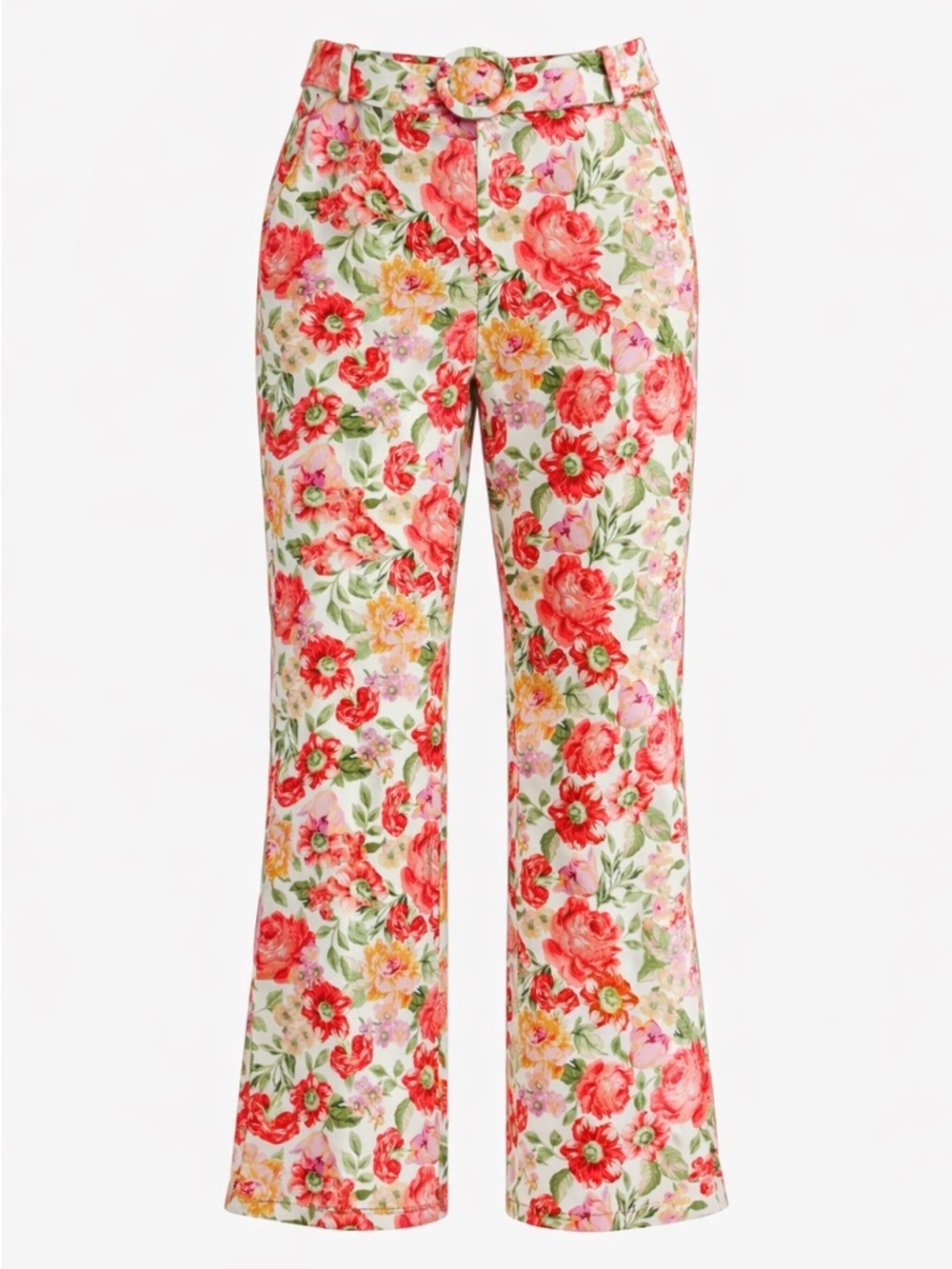 Mango linen cotton floral straight leg pant Size 4 belted Cottagecore Feminine